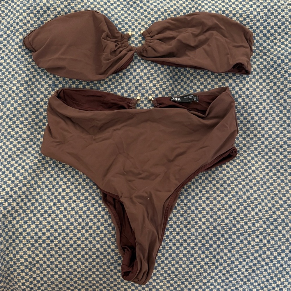 Zara Brown Bandeau Bikini Set